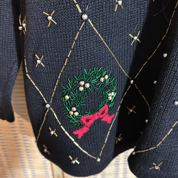 Vintage 1990s Ship 'n Shore "Ugly" Christmas Sweater Studded Decorations Large - Picture 10 of 16